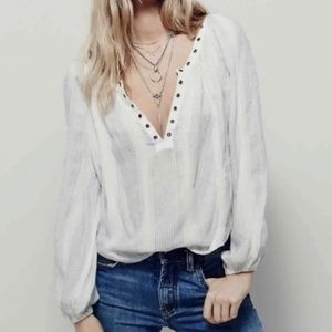 NWT Free People Against All Odds V-Neck Metallic Pirate Top